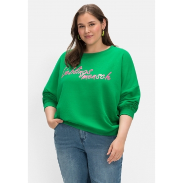 Sweatshirt mit Neon-Frontprint, reine Baumwolle, grün, Gr.40-48 