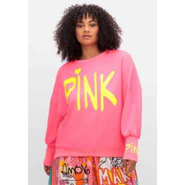 Sweatshirt mit Neon-Prints und Ballonärmeln, pink bedruckt, Gr.40-54 