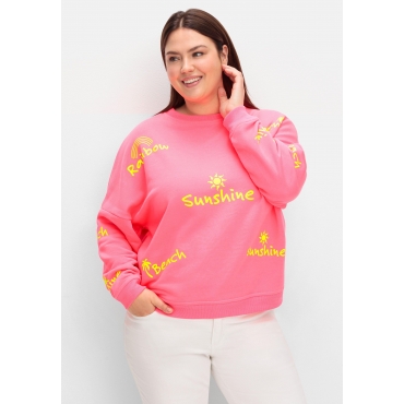 Sweatshirt mit neonfarbenen Wordingprints, pink gemustert, Gr.40-56 