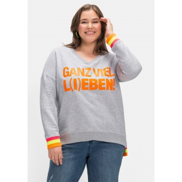 Sweatshirt mit Neonprint und Ringelbündchen, grau, Gr.40-48 