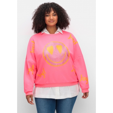 Sweatshirt mit Smiley-Frontdruck und Glitzersteinen, pink, Gr.40-54 