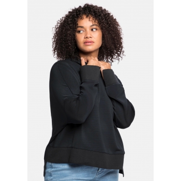 Sweatshirt mit Stehkragen, in Vokuhila-Form, schwarz, Gr.40/42-56/58 