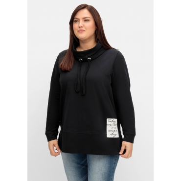 Sweatshirt mit Stehkragen und Applikation seitlich, schwarz, Gr.40/42-56/58 