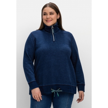 Sweatshirt mit Troyerkragen, im Denim-Look, dark blue Denim, Gr.40/42-56/58 