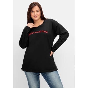 Sweatshirt mit Wording-Stickerei, leichte Qualität, schwarz, Gr.40/42-56/58 