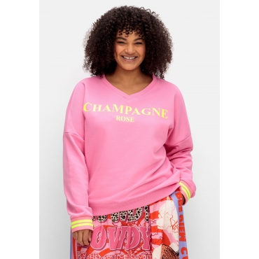 Sweatshirt mit Wordingprint und Streifenbündchen, pink, Gr.40-54 