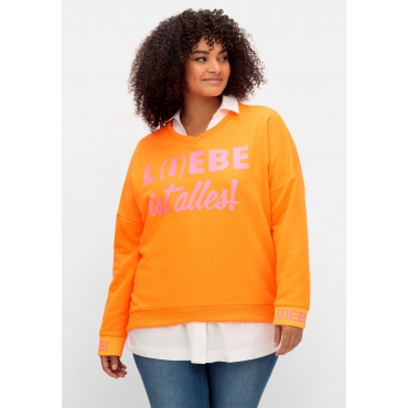 Sweatshirt mit Wordingprints und V-Ausschnitt, orange bedruckt, Gr.40-54 