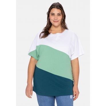 T-Shirt aus Baumwolljersey, im Colourblocking, mehrfarbig, Gr.40/42-56/58 