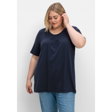 T-Shirt in A-Linie, mit Falten am Ausschnitt, nachtblau, Gr.40/42-56/58 