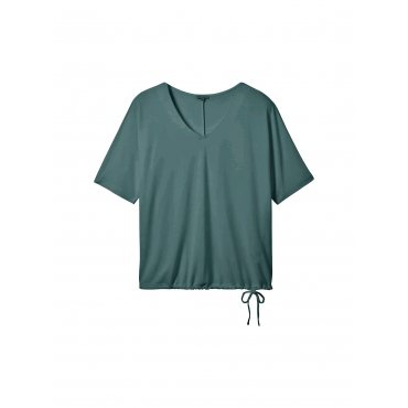 T-Shirt mit Bindeband am Saum, tiefgrün, Gr.44-54 