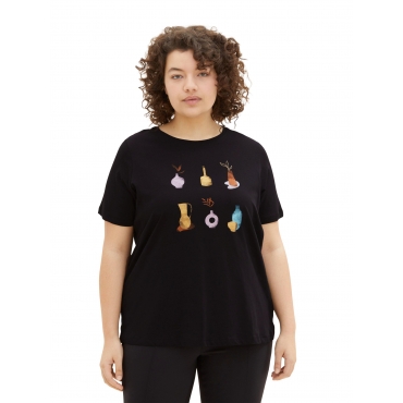 T-Shirt mit Frontdruck, aus Baumwolle, schwarz, Gr.44-54 