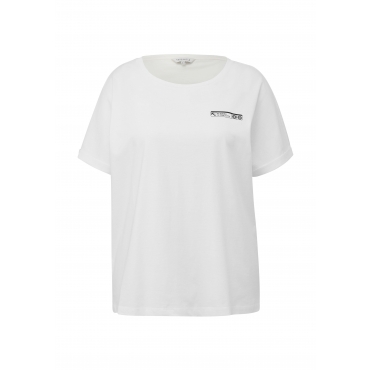 T-Shirt mit Frontdruck und Ärmelaufschlag, weiß, Gr.44-54 