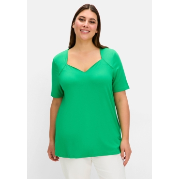 T-Shirt mit herzförmigem Ausschnitt, grasgrün, Gr.40/42-56/58 