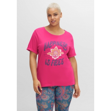 T-Shirt mit platziertem Frontdruck, pink, Gr.40/42-56/58 
