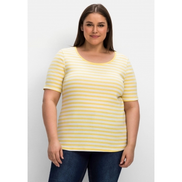 T-Shirt mit Streifen und Rundhalsausschnitt, gelb-weiß, Gr.40/42-56/58 