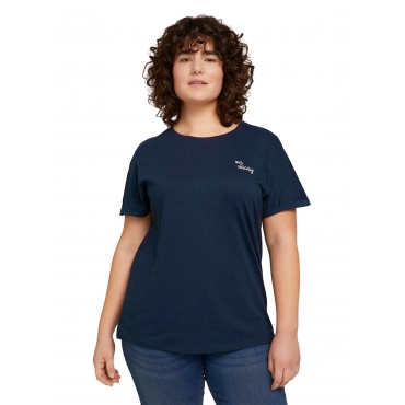 T-Shirt mit Wording-Stickerei auf der Brust, blau, Gr.44-54 