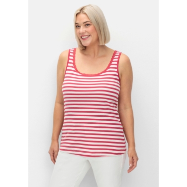 Tanktop mit Ringeln und Spitze am Ausschnitt, sorbet pink-ecru, Gr.40-58 