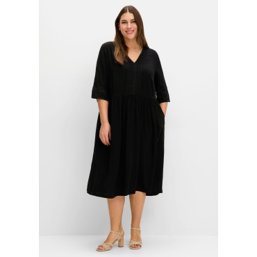 Weit schwingendes Kleid mit Häkelspitze, schwarz, Gr.40-58 