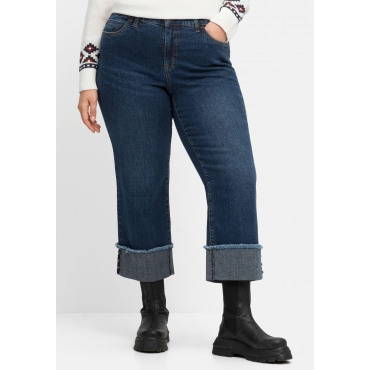 Weite 7/8-Jeans mit breitem Saum-Umschlag, dark blue Denim, Gr.40-58 