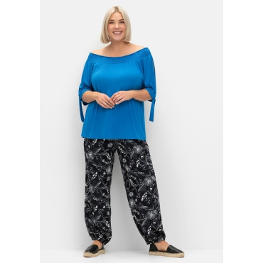 Weite Hose mit Blätterprint und breitem Smokbund, schwarz-weiß, Gr.40-58 