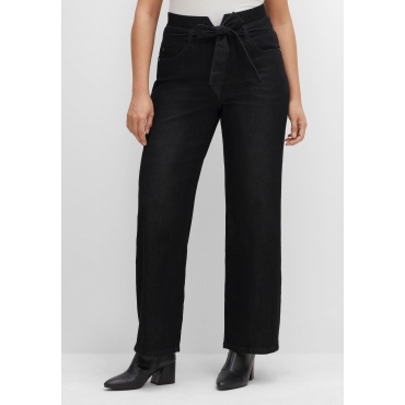 Weite Jeans mit dekorativem High-Waist-Bund, black Denim, Gr.40-58 