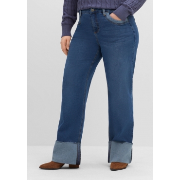 Weite Jeans mit extrabreitem Saumumschlag, dark blue Denim, Gr.40-58 