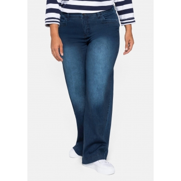 Weite Jeans mit Formbund und Gürtelschlaufen, dark blue Denim, Gr.40-58 