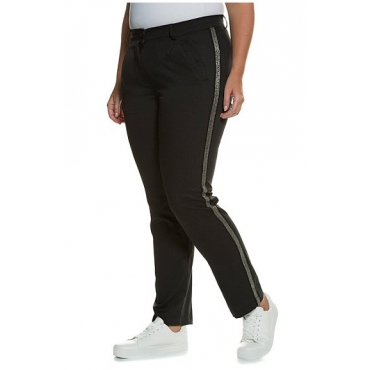 Große Größen Ulla Popken Damen  Hose, Seitenstreifen, Bundfalten, Metallic-Ketten, Schwarz, Gr. 44,46,48,50,52,54 