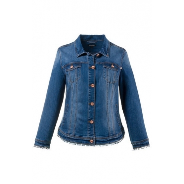 Große Größen Ulla Popken Damen  Jeansjacke, Zierborte am Saum, Wascheffekte, Elasthan, Blau, Gr. 42,44,46,48,50,52,54,56,60 