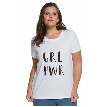 Große Größen Ulla Popken Damen  T-Shirt, Motiv "Girl PWR", reine Baumwolle, Weiß, Gr. 42/44,54/56,46/48,50/52 