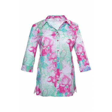 Ulla Popken Bluse mit Blütenmuster, 3/4-Arm, multicolor 