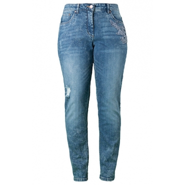 Ulla Popken  Boyfriend-Jeans mit Spitzen-Applikation, Blau, Gr. 42,44,46,48,50,52,54,56,58,60 