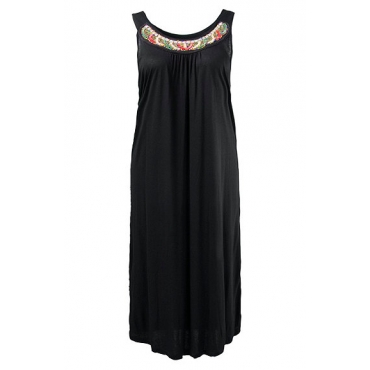 Ulla Popken Kleid mit aufwändiger Perlenstickerei, Schwarz, Gr. 42/44,46/48,50/52 