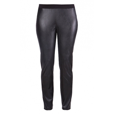 Ulla Popken Leggings in Lederoptik, Rundum-Gummibund, schwarz 