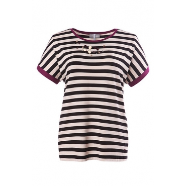 Ringelshirt mit Ziersteinen, Stretch, mitternachtsblau 