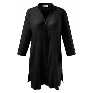 Ulla Popken  Strandbluse, weit geschnitten, reine Baumwolle, leicht transparent, Schwarz, Gr. 42/44,46/48,50/52,54/56,58/60 